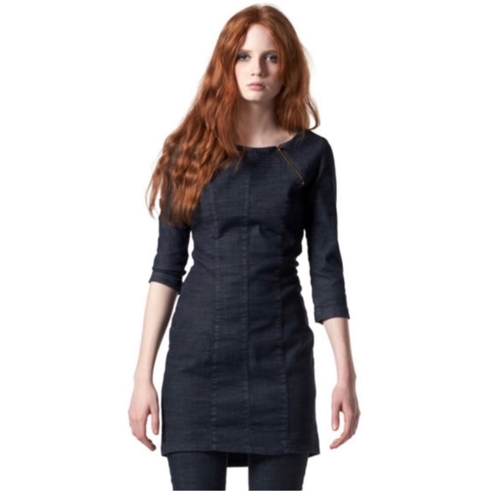 Prairie Underground Denim 3/4 Sleeve Sheath Dress With Zipper Details Size L